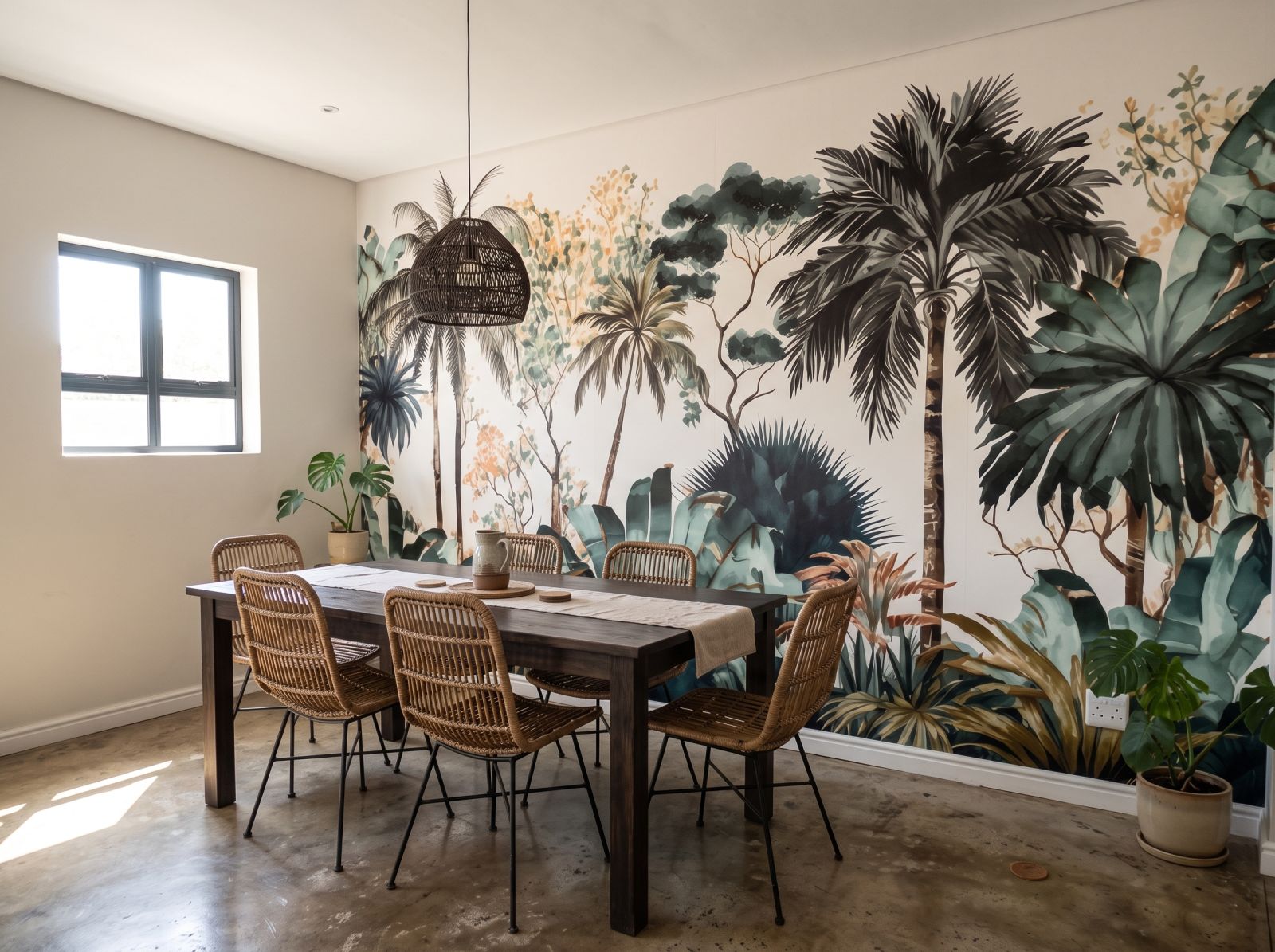 Mural Tropical Watercolor Oasis 3 Wallpaper and Wall Murals South Africa Mural Tropical Watercolor Oasis shown in a dining room