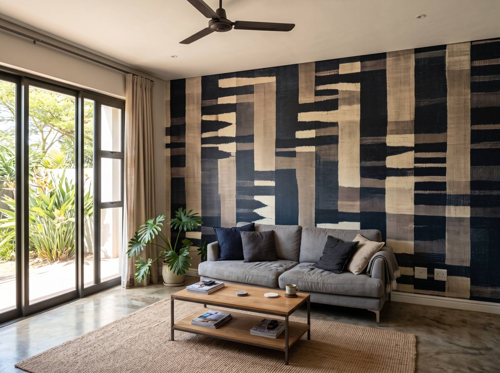 Mural Earthy Indigo 1 Wallpaper and Wall Murals South Africa Mural Earthy Indigo shown in a living room