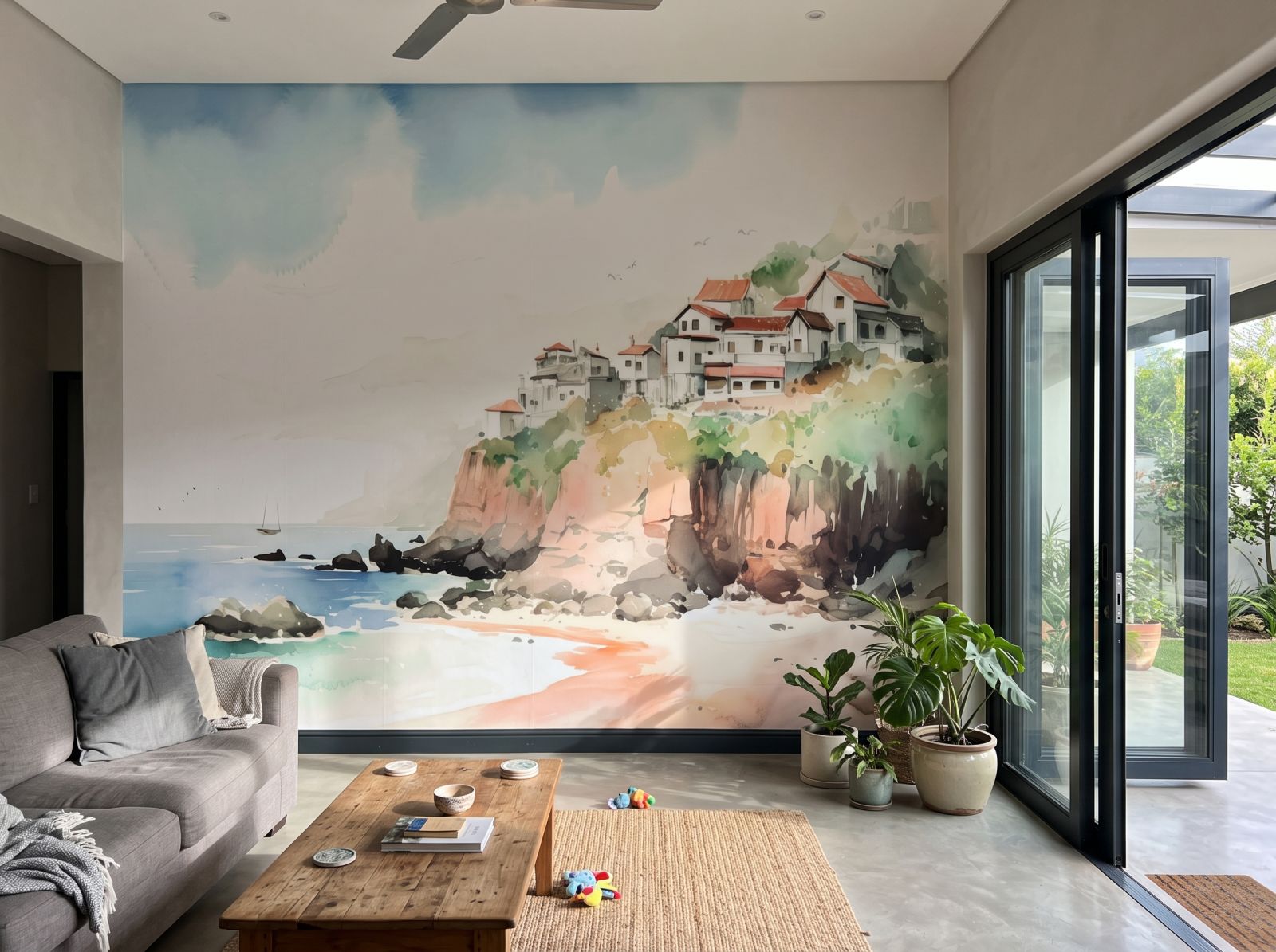 Mural Coastal Village 1 Wallpaper and Wall Murals South Africa Mural Coastal Village shown in a living room