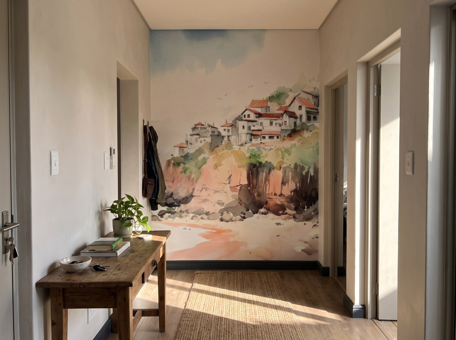 Mural Coastal Village 3 Wallpaper and Wall Murals South Africa Mural Coastal Village shown in a bedroom