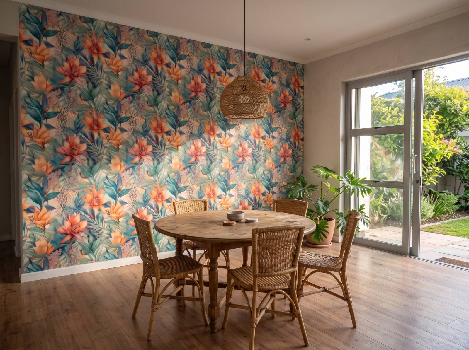 Tropic Blooms Wallpaper 3 Wallpaper and Wall Murals South Africa Tropic Blooms Wallpaper shown in a dining room