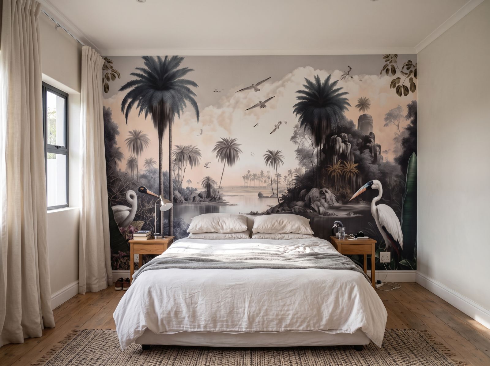 Mural Birds of the Oasis 3 Wallpaper and Wall Murals South Africa Mural Birds of the Oasis shown in a bedroom
