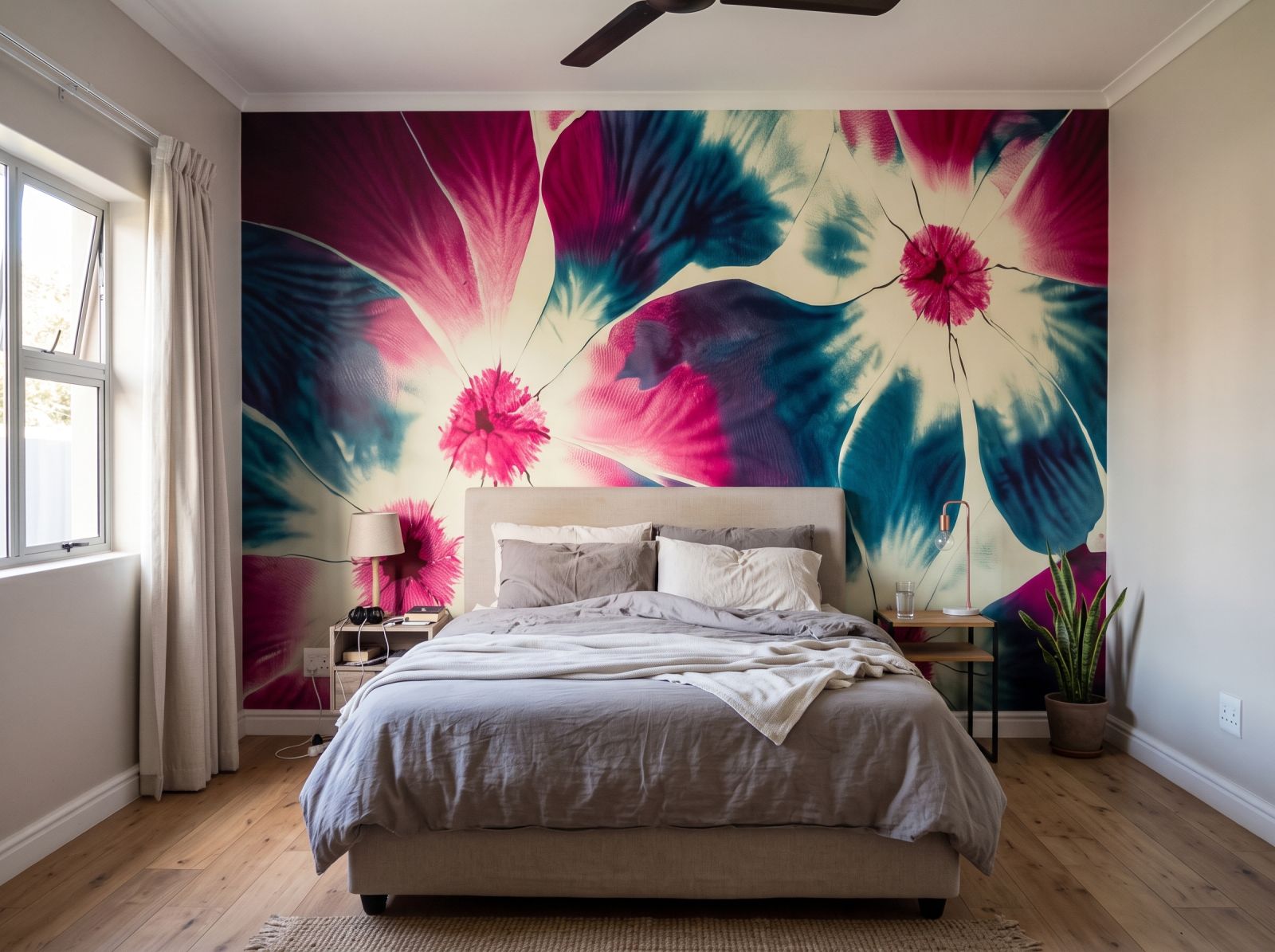 Mural Shibori Petals 1 Wallpaper and Wall Murals South Africa Mural Shibori Petals shown in a bedroom