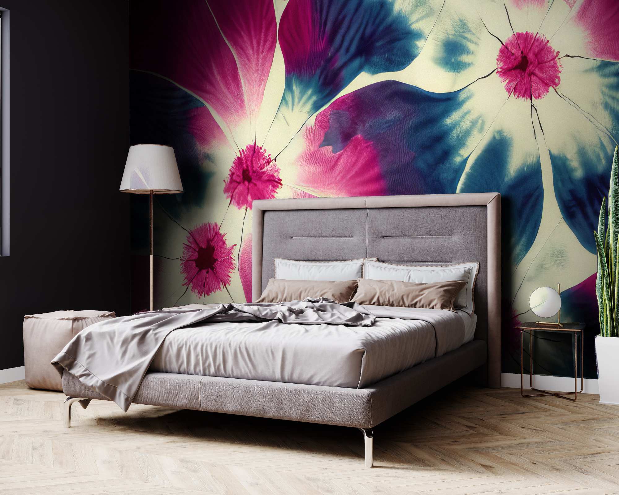 Mural Shibori Petals 2 Wallpaper and Wall Murals South Africa Shibori Petals, abstract tie-dye petals in navy blue, magenta and cream mural - WallpaperOnline
