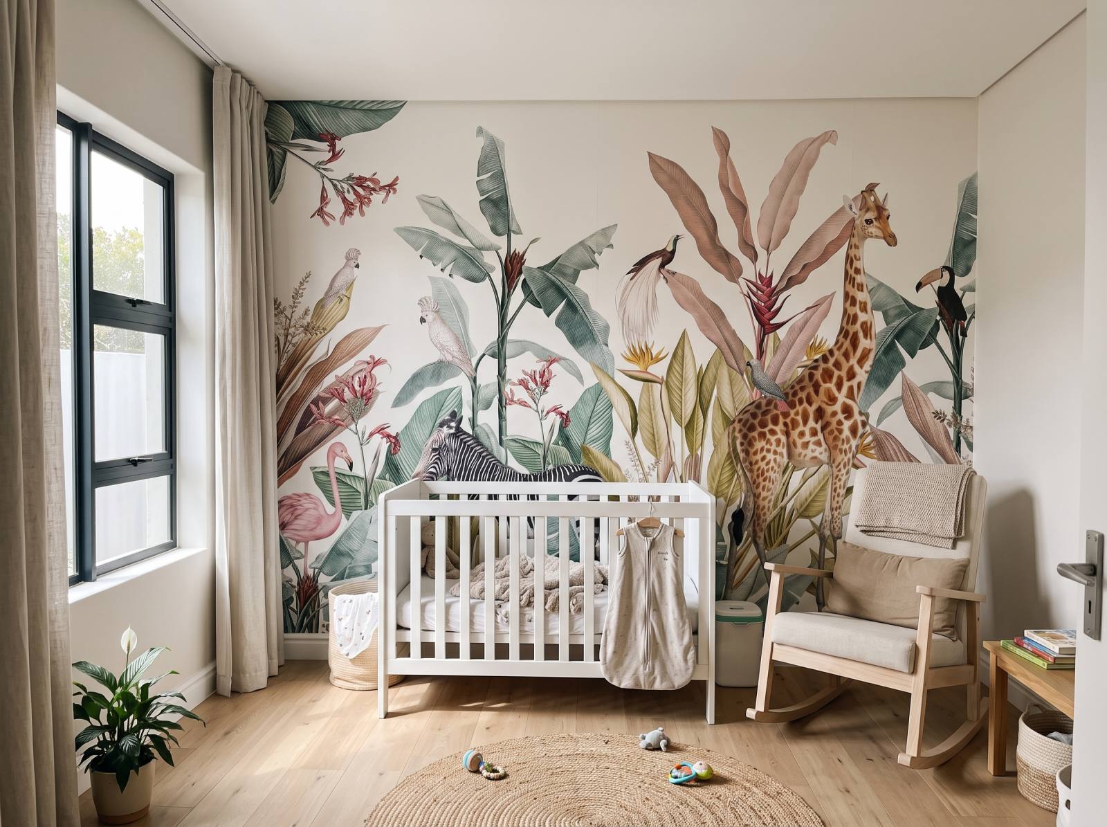 Mural Tropical Animal Paradise 1 Wallpaper and Wall Murals South Africa Mural Tropical Animal Paradise shown in a nursery