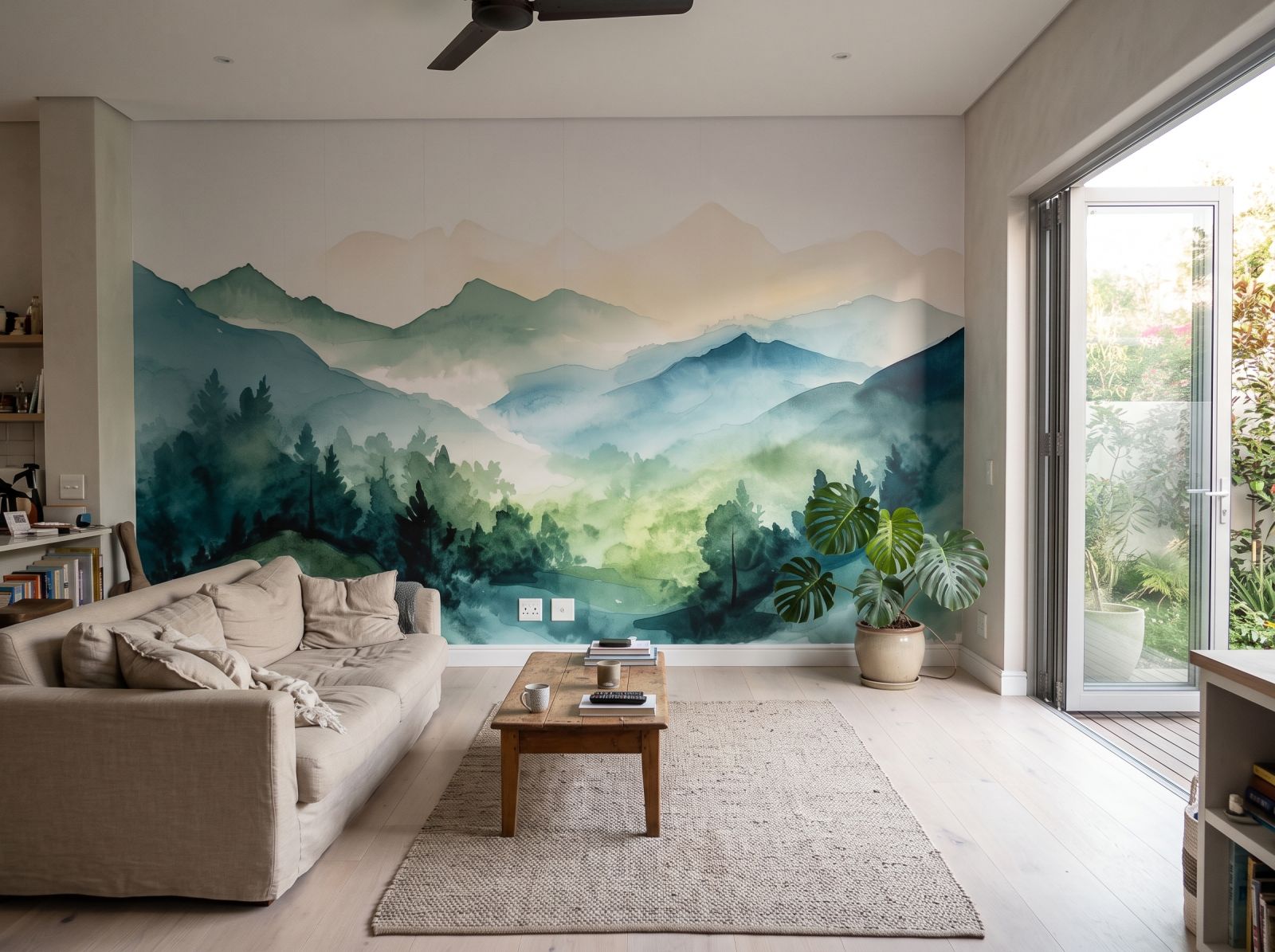 Mural Emerald Misty Peaks 1 Wallpaper and Wall Murals South Africa Mural Emerald Misty Peaks shown in a living room