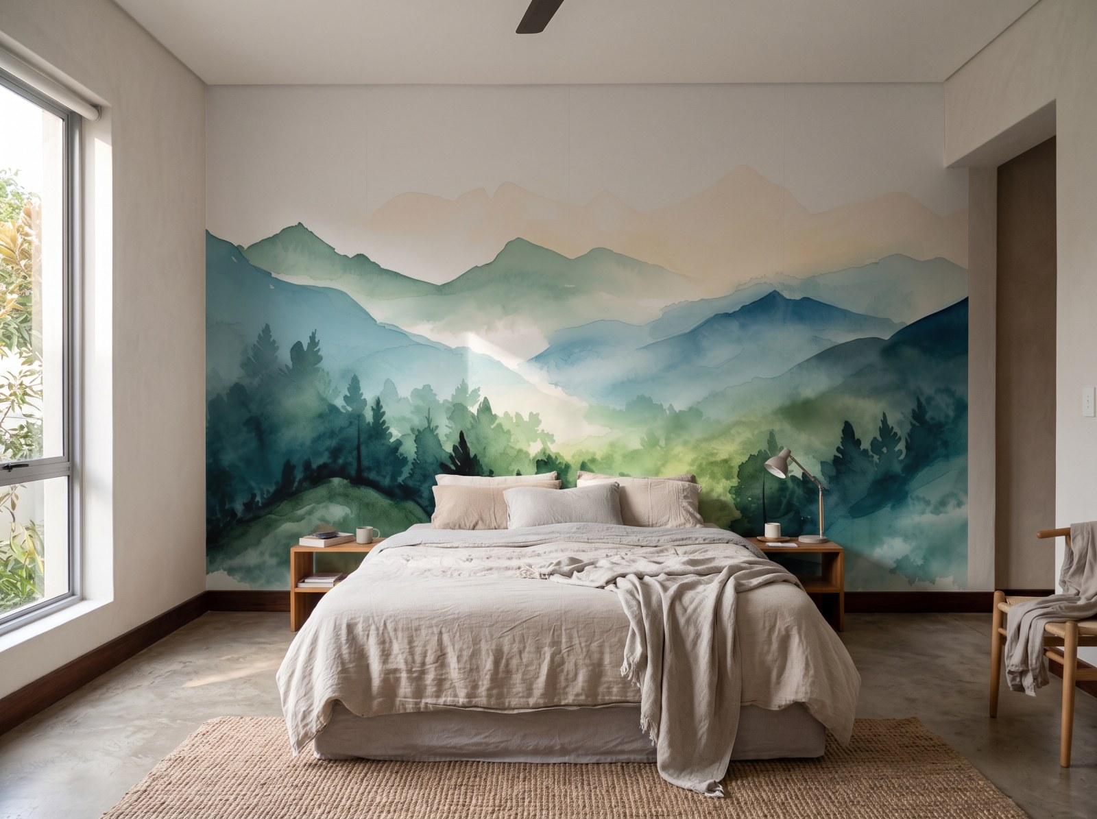 Mural Emerald Misty Peaks 3 Wallpaper and Wall Murals South Africa Mural Emerald Misty Peaks shown in a bedroom