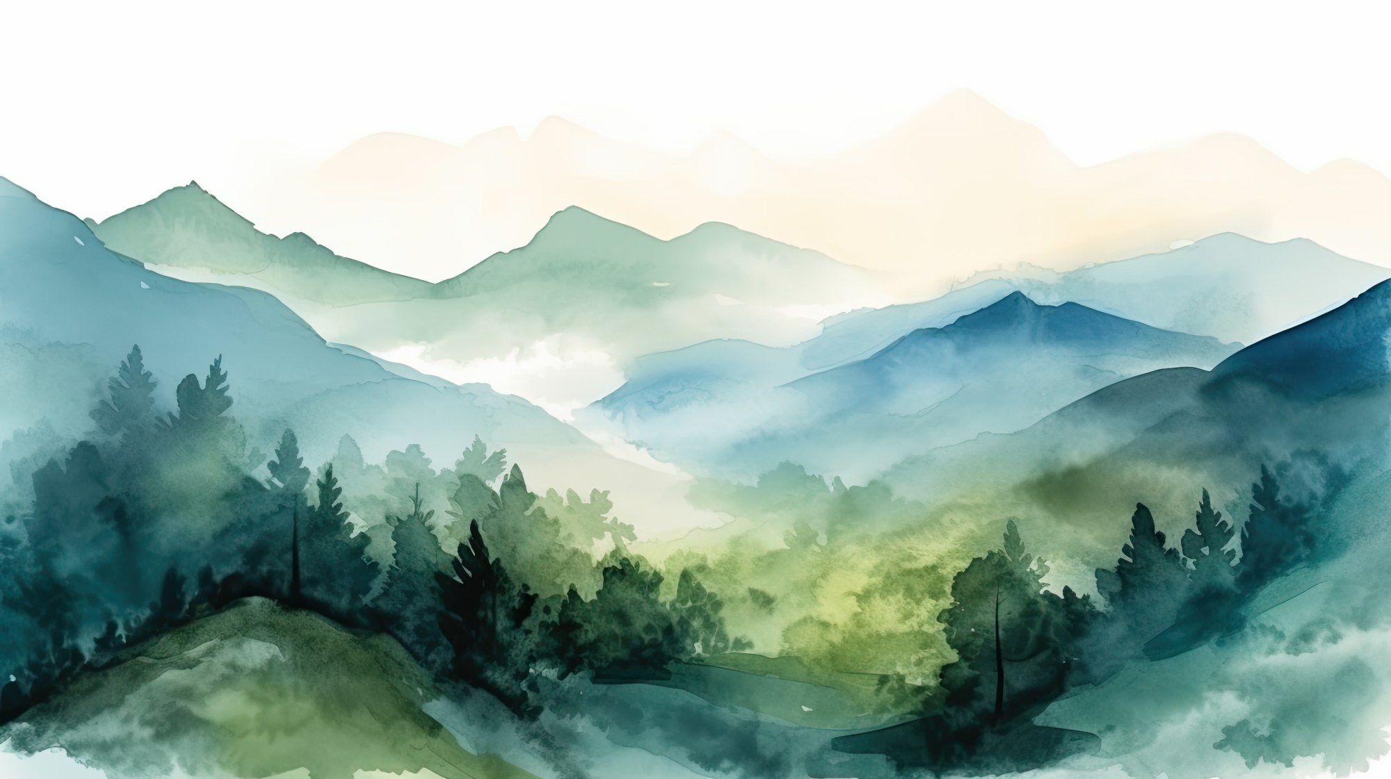 Mural Emerald Misty Peaks 2 Wallpaper and Wall Murals South Africa Emerald Misty Peaks, misty mountain landscape in green and blue mural - WallpaperOnline
