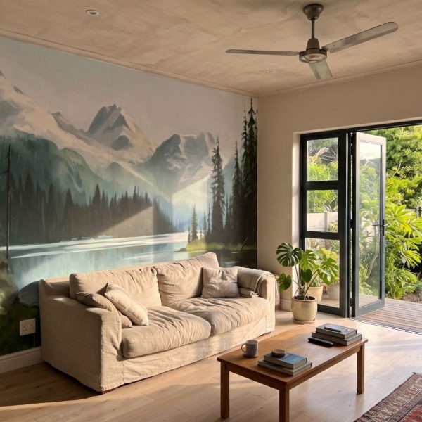 Mural Tranquil Forest Cascade