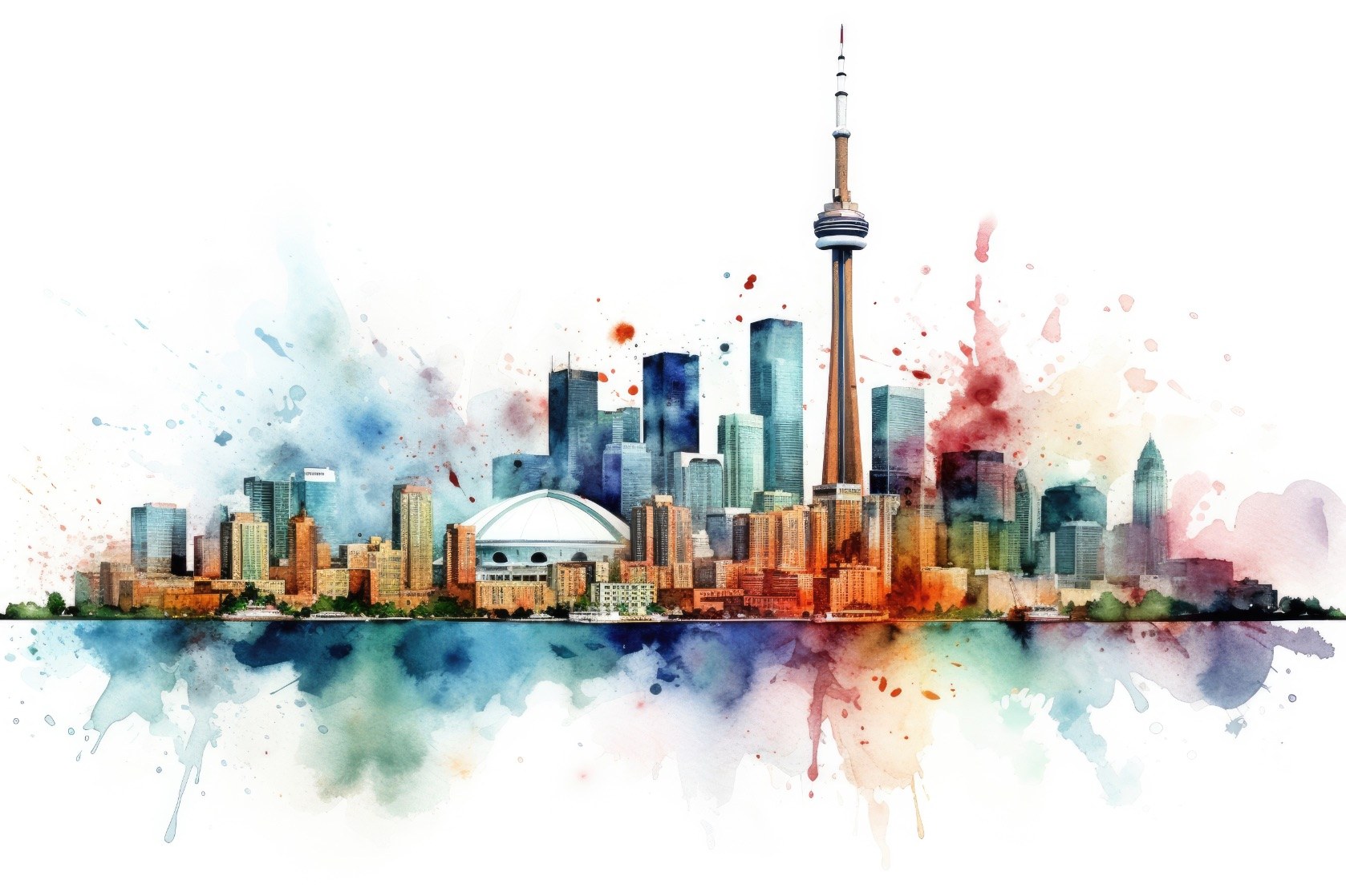 Mural Toronto View 2 Wallpaper and Wall Murals South Africa Mural Toronto View, city skyline in blue, teal and orange mural - WallpaperOnline