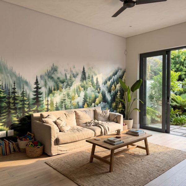 Mural Misty Forest Serenity
