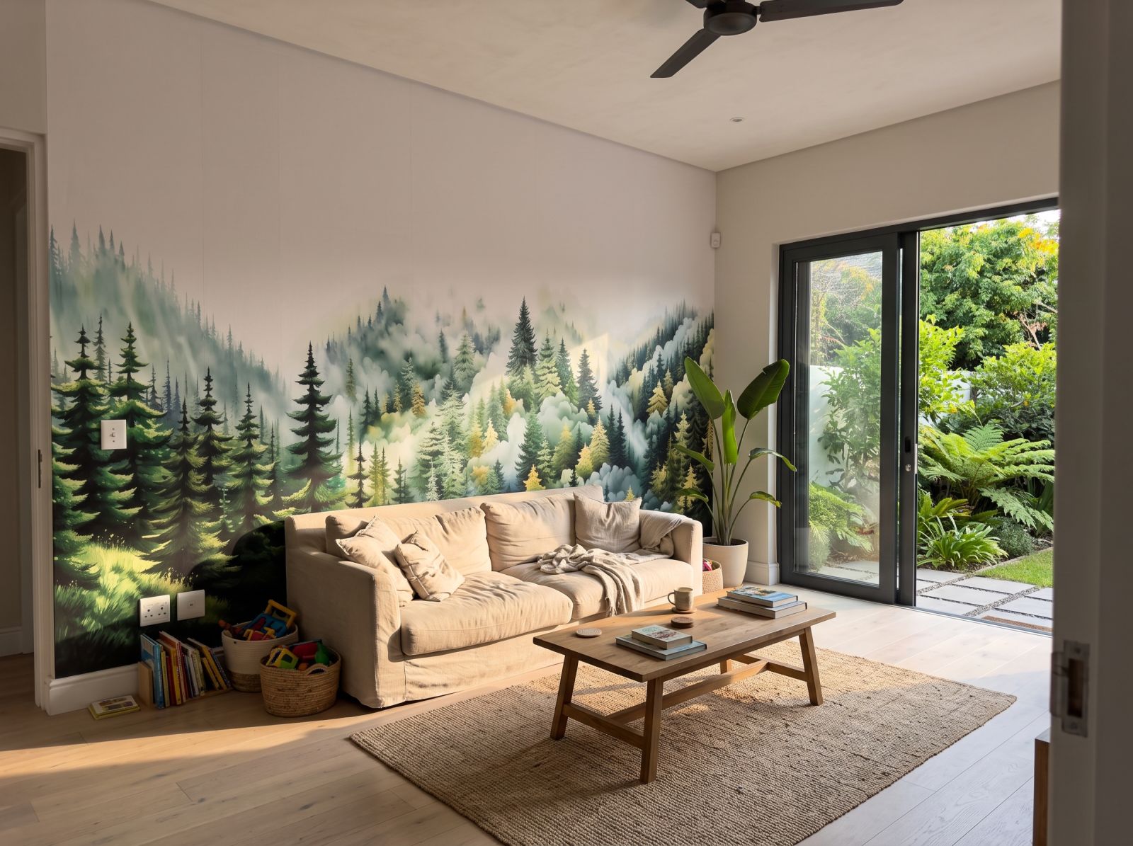 Mural Misty Forest Serenity 1 Wallpaper and Wall Murals South Africa Mural Misty Forest Serenity shown in a living room