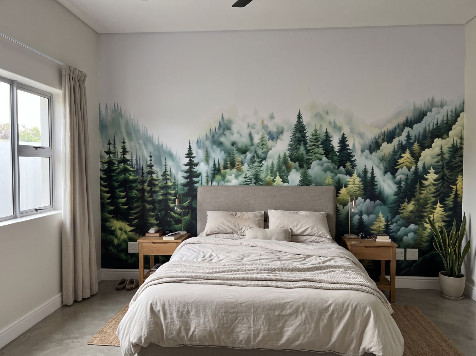 Mural Misty Forest Serenity 3 Wallpaper and Wall Murals South Africa Mural Misty Forest Serenity shown in a bedroom