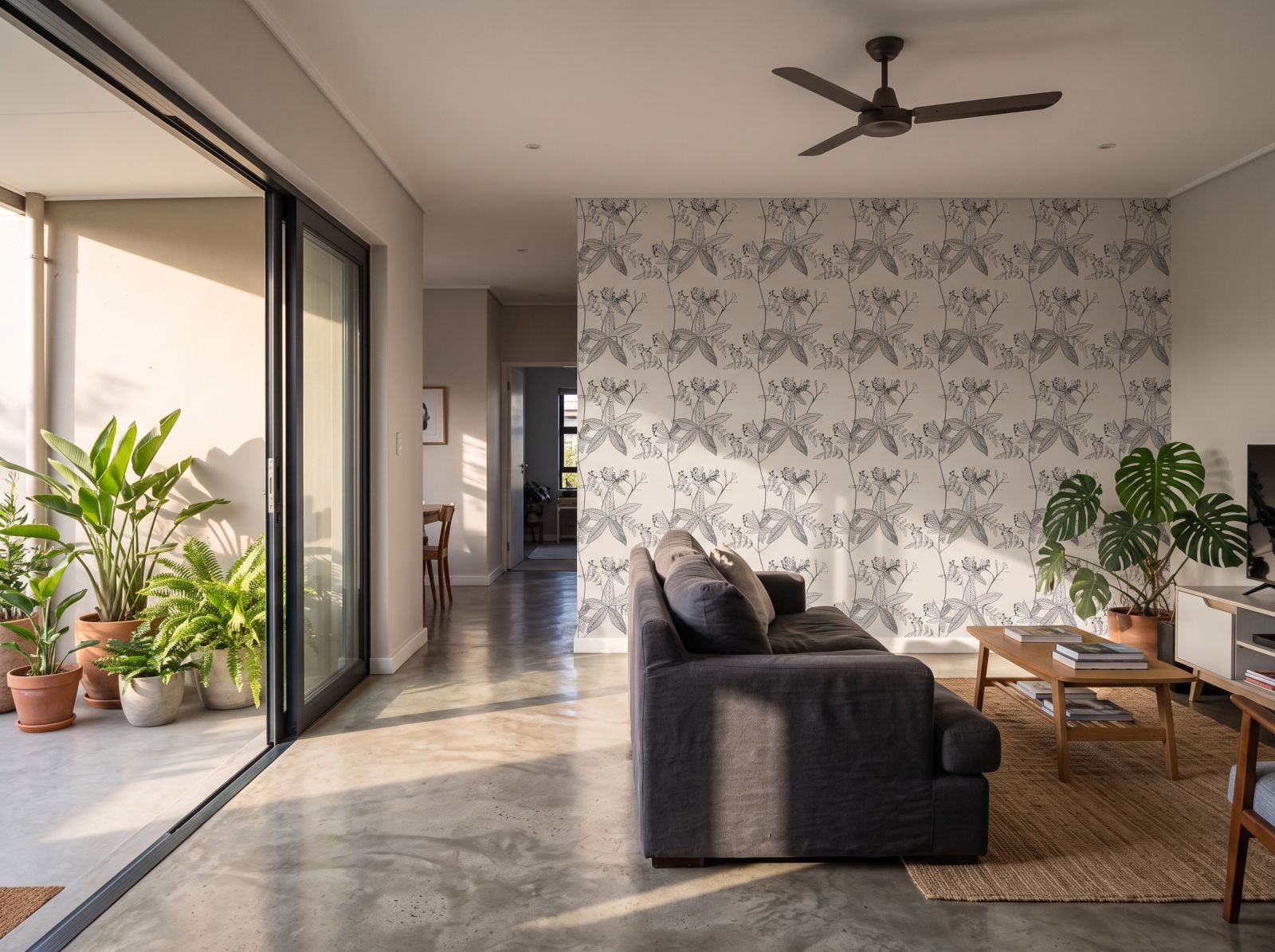 Line Drawn Leaf Wallpaper 1 Wallpaper and Wall Murals South Africa Line Drawn Leaf Wallpaper shown in a living room