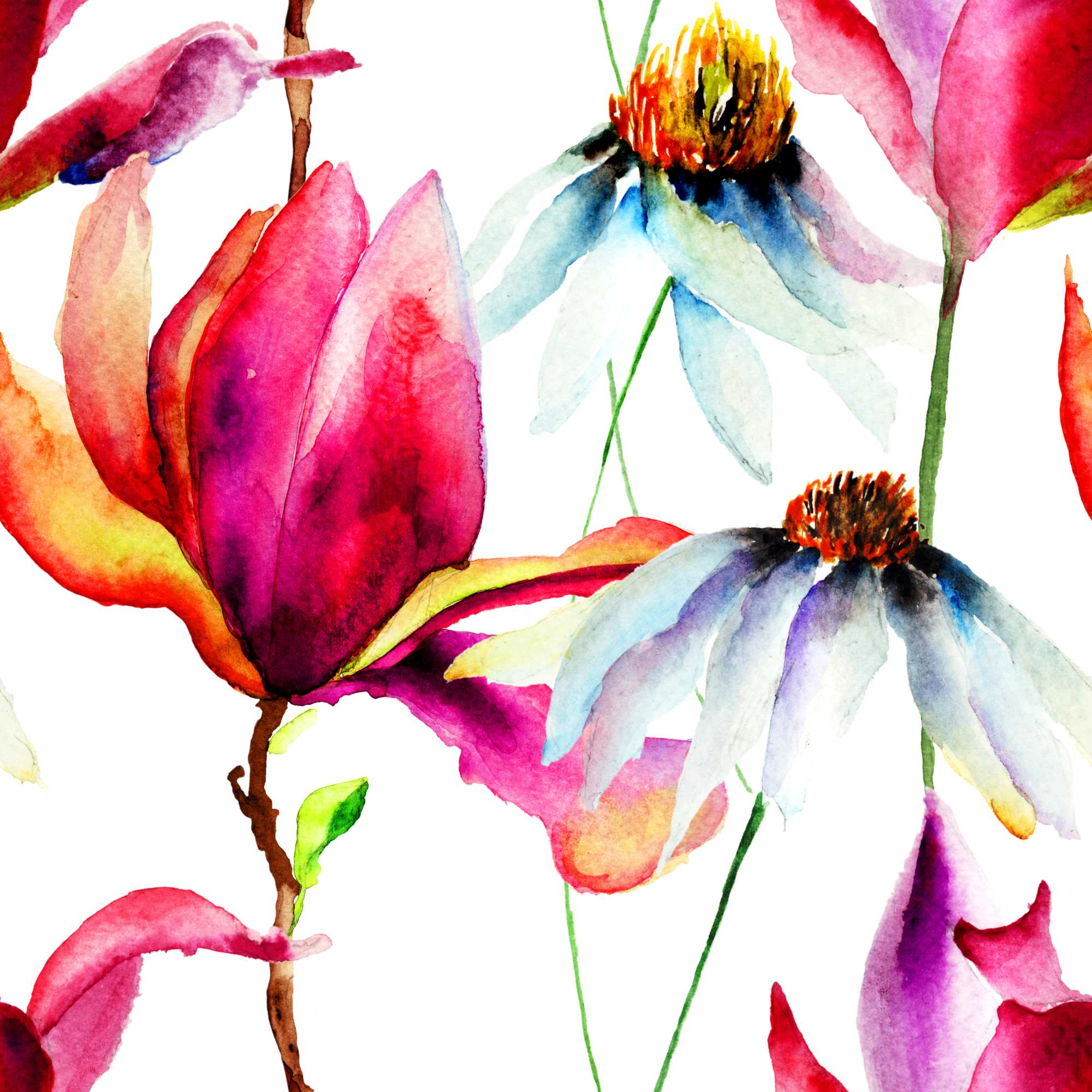 Mural Blueberry Paul 2 Wallpaper and Wall Murals South Africa Blueberry Paul, watercolour floral mural in pink and blue mural - WallpaperOnline