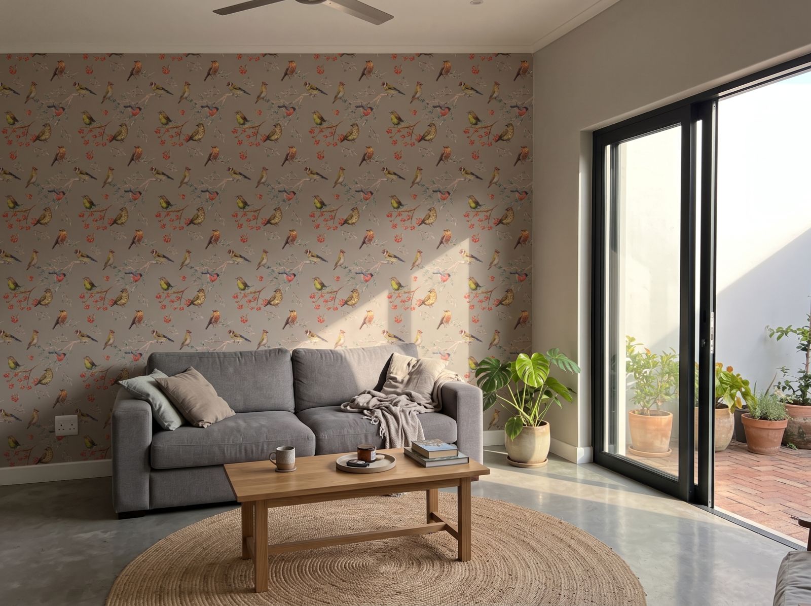 Feathered Friends Smoke Wallpaper 3 Wallpaper and Wall Murals South Africa Feathered Friends Smoke Wallpaper shown in a living room