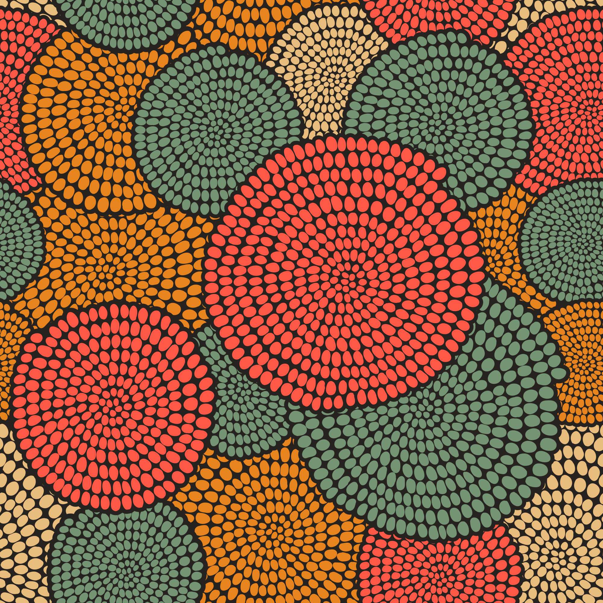 Kampala Wallpaper 2 Wallpaper and Wall Murals South Africa Kampala Wallpaper, dotted mosaic circles in orange, coral and teal wallpaper - WallpaperOnline
