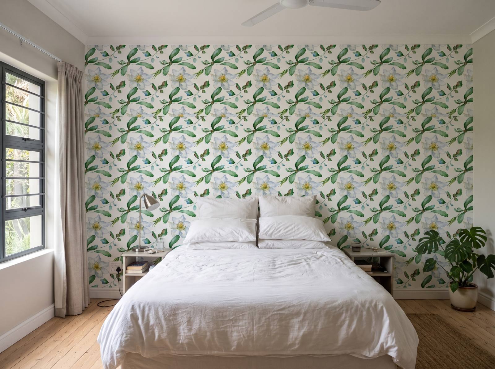 Guaria Watercolour Wallpaper 2 Wallpaper and Wall Murals South Africa Guaria Watercolour Wallpaper shown in a bedroom