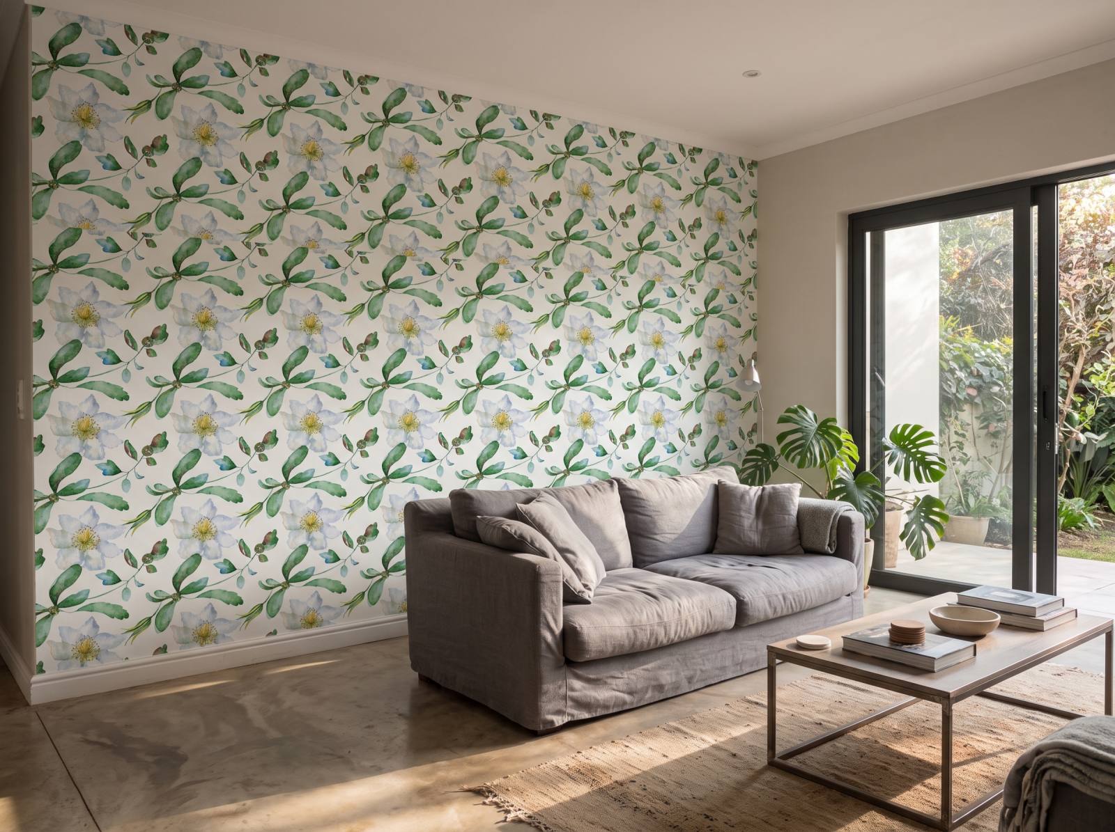 Guaria Watercolour Wallpaper 3 Wallpaper and Wall Murals South Africa Guaria Watercolour Wallpaper shown in a living room