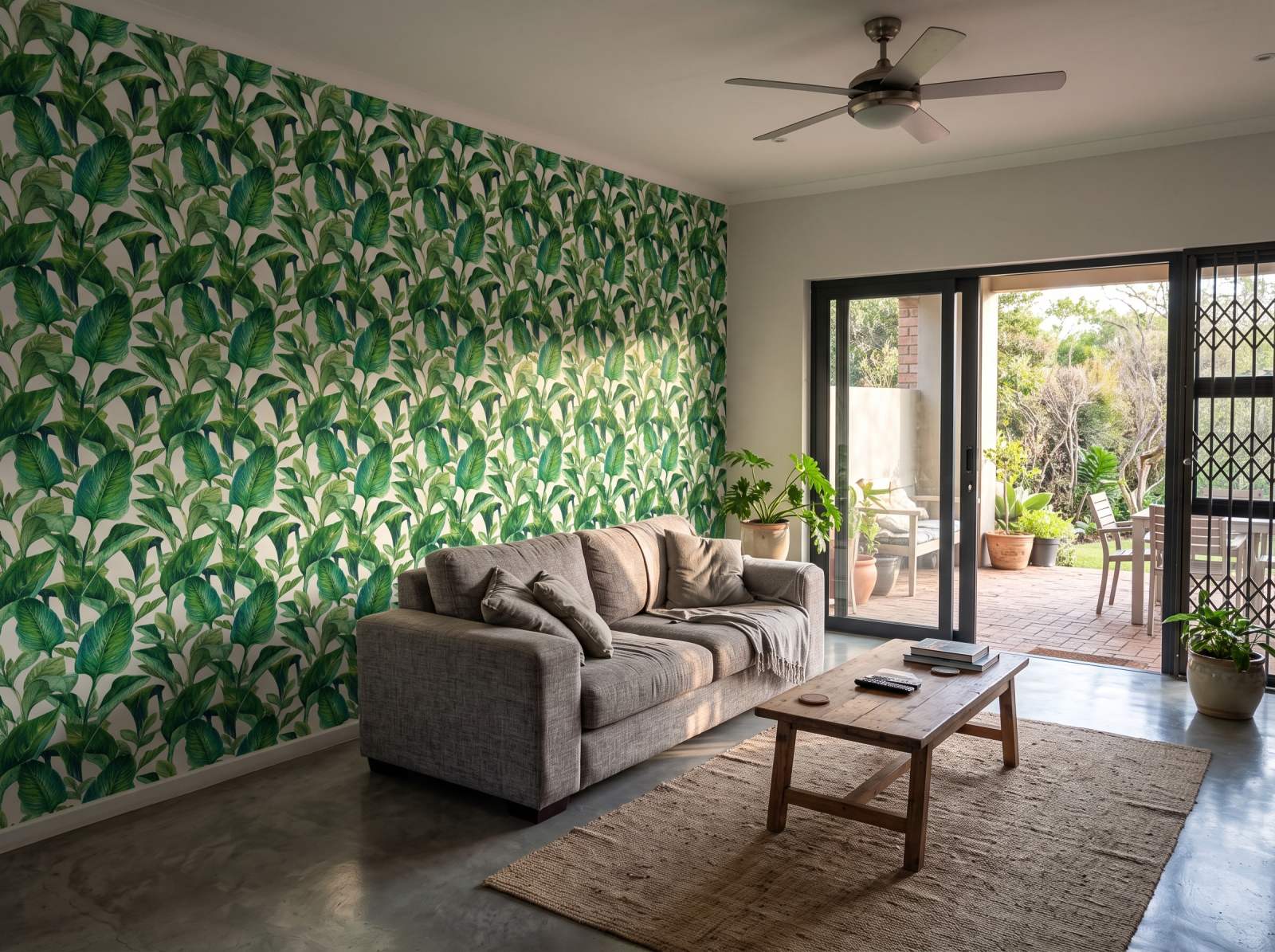 Lush Leaves Wallpaper 1 Wallpaper and Wall Murals South Africa Lush Leaves Wallpaper shown in a living room