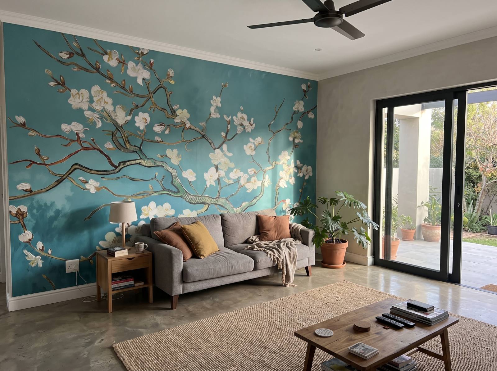 Almond Blossom Mural 3 Wallpaper and Wall Murals South Africa Almond Blossom Mural shown in a living room