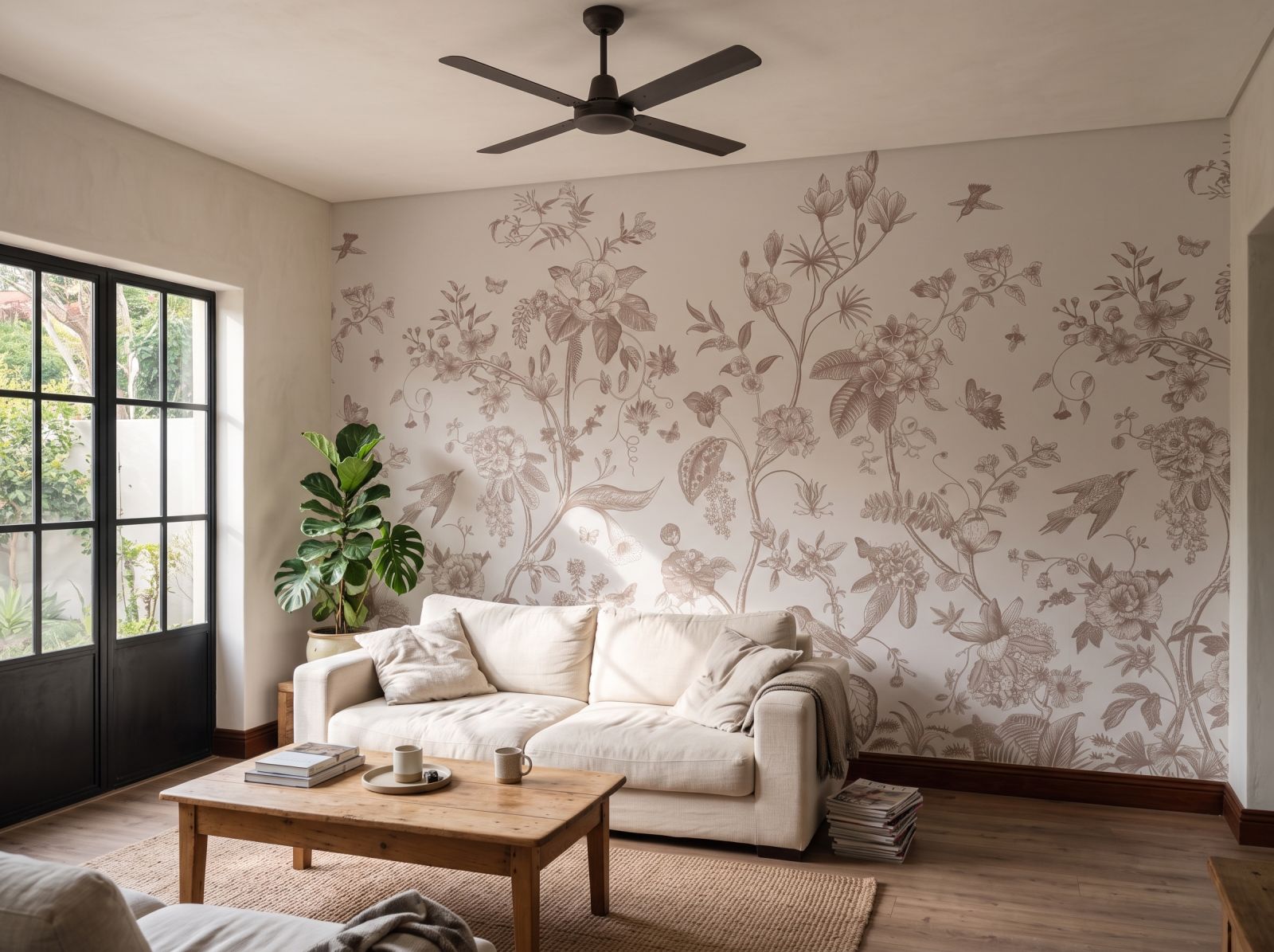Babylon Mural Mocha 3 Wallpaper and Wall Murals South Africa Babylon Mural Mocha shown in a living room