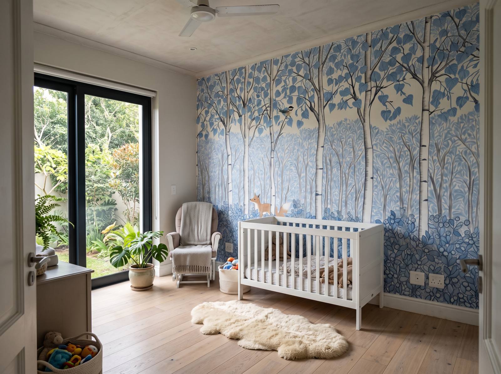 Birch Forest Kids Mural Delft 1 Wallpaper and Wall Murals South Africa Birch Forest Kids Mural Delft shown in a living room