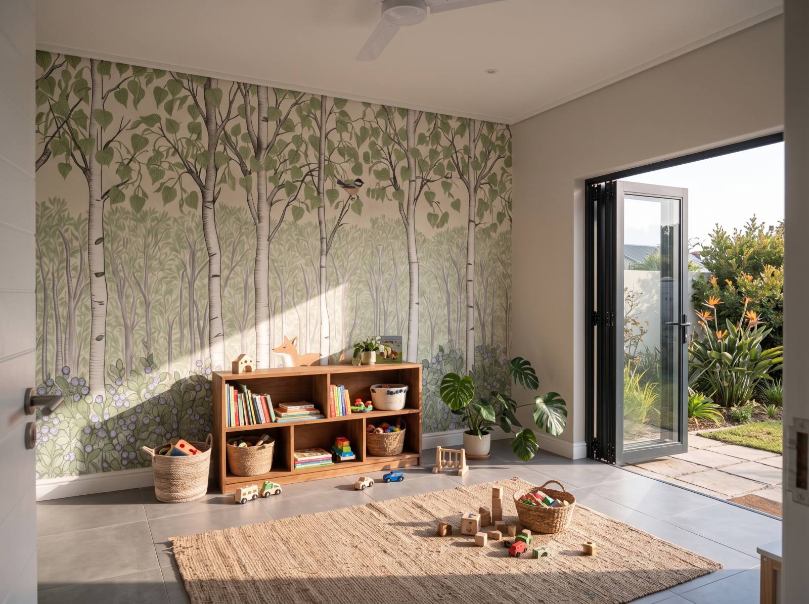 Birch Forest Kids Mural Spring 3 Wallpaper and Wall Murals South Africa Birch Forest Kids Mural Spring shown in a bedroom