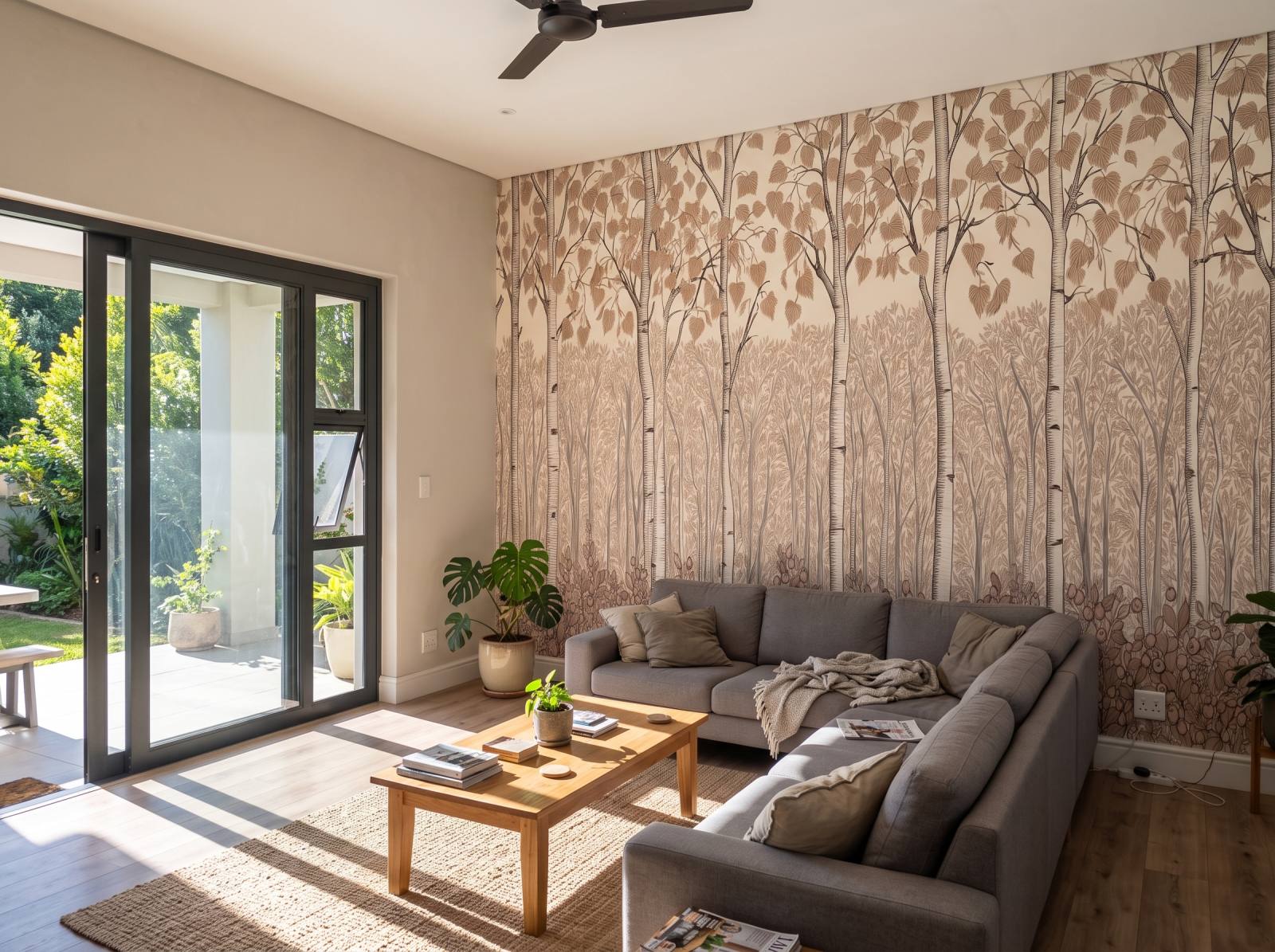 Birchberry Forest Mural Antique 1 Wallpaper and Wall Murals South Africa Birchberry Forest Mural Antique shown in a living room