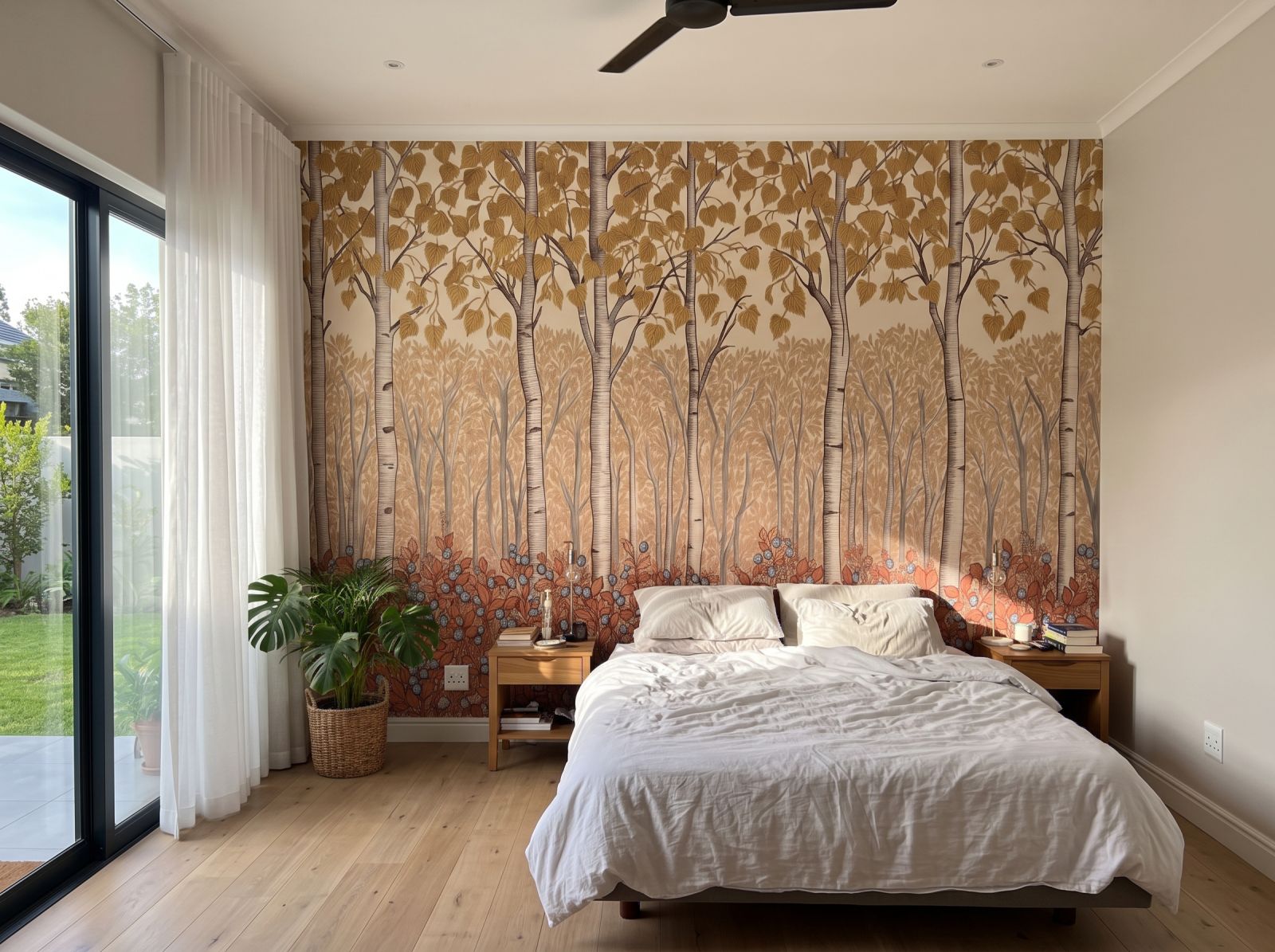 Birchberry Forest Mural Autumn 3 Wallpaper and Wall Murals South Africa Birchberry Forest Mural Autumn shown in a bedroom