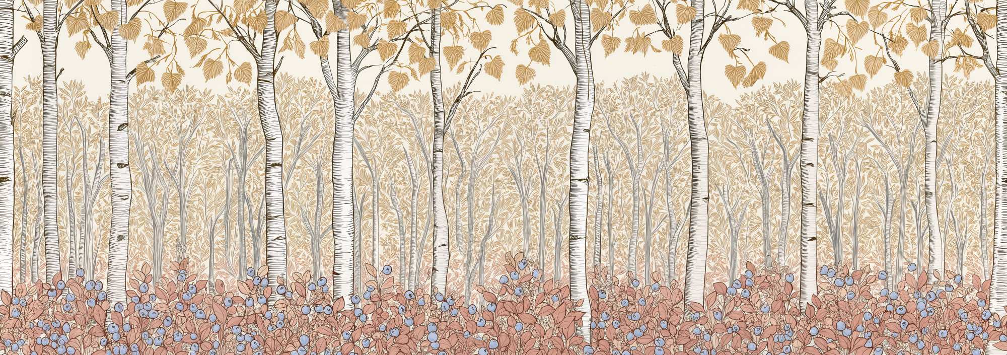 Birchberry Forest Mural Autumn 2 Wallpaper and Wall Murals South Africa Birchberry Forest Autumn, birch trees in gold and cream mural - WallpaperOnline