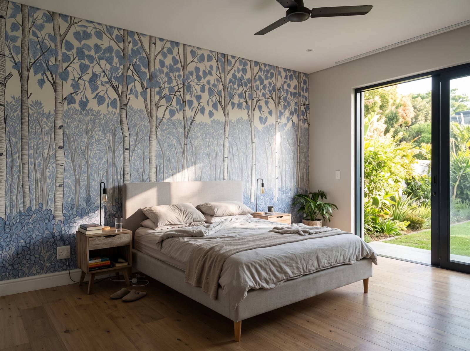 Birchberry Forest Mural Delft 1 Wallpaper and Wall Murals South Africa Birchberry Forest Mural Delft shown in a living room