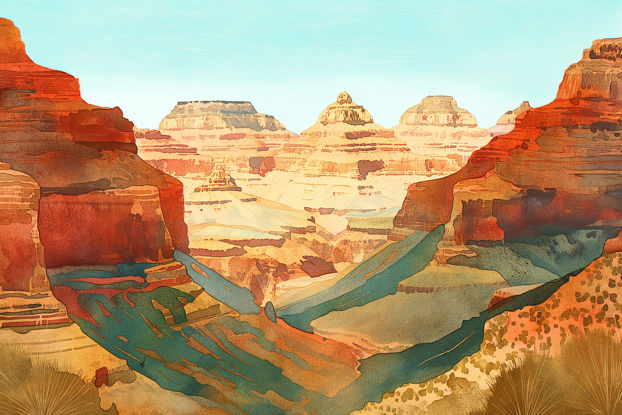 Canyon Vista Mural 2 Wallpaper and Wall Murals South Africa Canyon Vista Mural, canyon landscape in rust orange, sandy tan and teal mural - WallpaperOnline