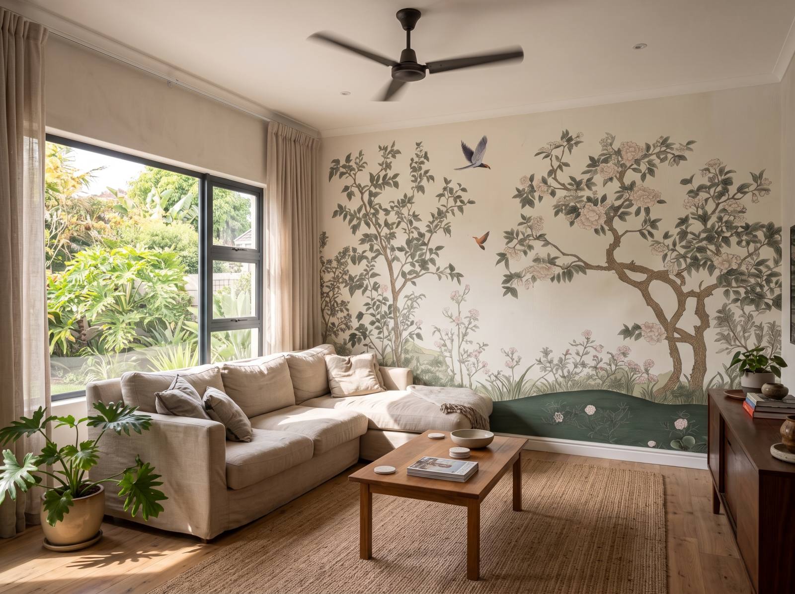 Chinois Flower Wall Mural 3 Wallpaper and Wall Murals South Africa Chinois Flower Wall Mural shown in a living room