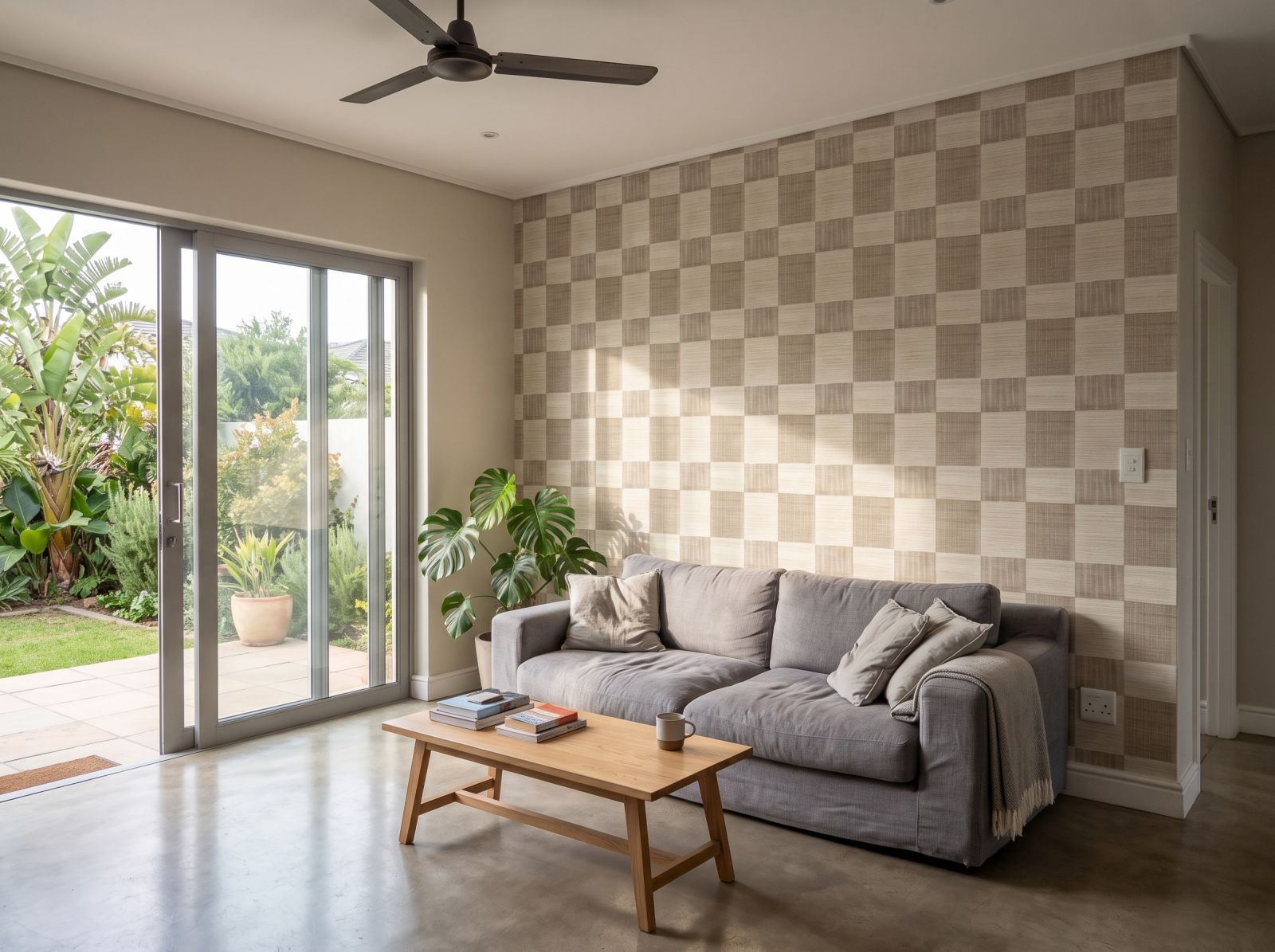 Grasscloth Quilt Wallpaper 1 Wallpaper and Wall Murals South Africa Grasscloth Quilt Wallpaper shown in a living room