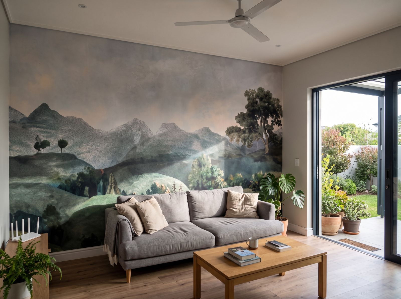 Tree Atop a Hill in Oil Mural 1 Wallpaper and Wall Murals South Africa Tree Atop a Hill in Oil Mural shown in a living room