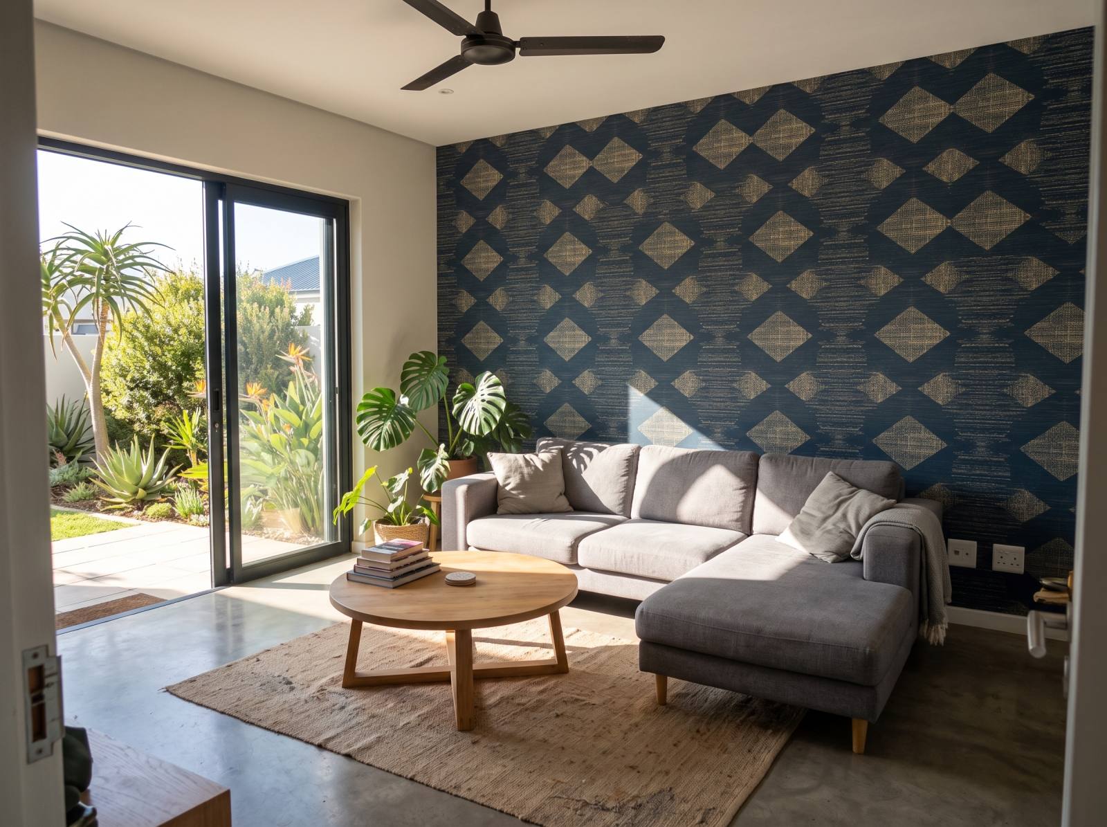 Woven Dissolve in Teal Wallpaper 1 Wallpaper and Wall Murals South Africa Woven Dissolve in Teal Wallpaper shown in a living room
