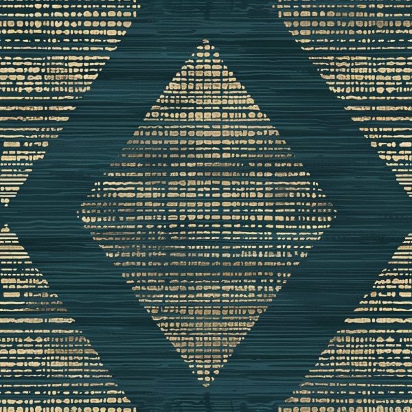 Woven Diamonds in Teal Wallpaper, geometric diamond motif in teal and gold wallpaper - WallpaperOnline