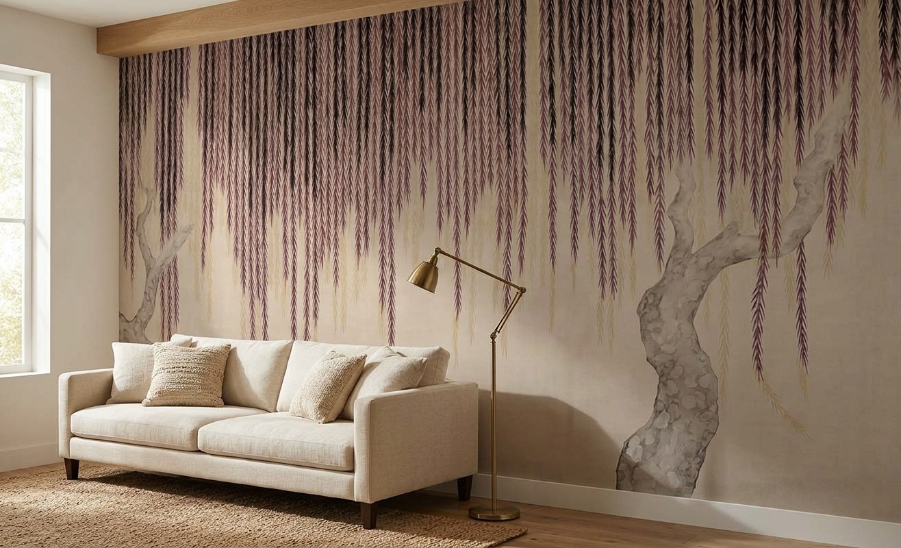 Rouge Willow Canopy 3 Wallpaper and Wall Murals South Africa Trailing Willow Branches shown in a living room