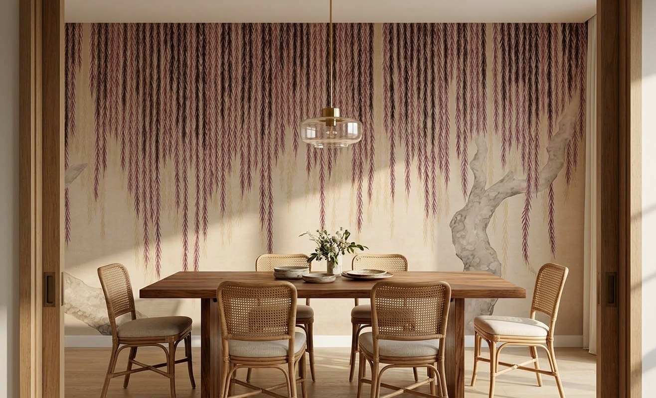 Rouge Willow Canopy 1 Wallpaper and Wall Murals South Africa Trailing Willow Branches shown in a bedroom