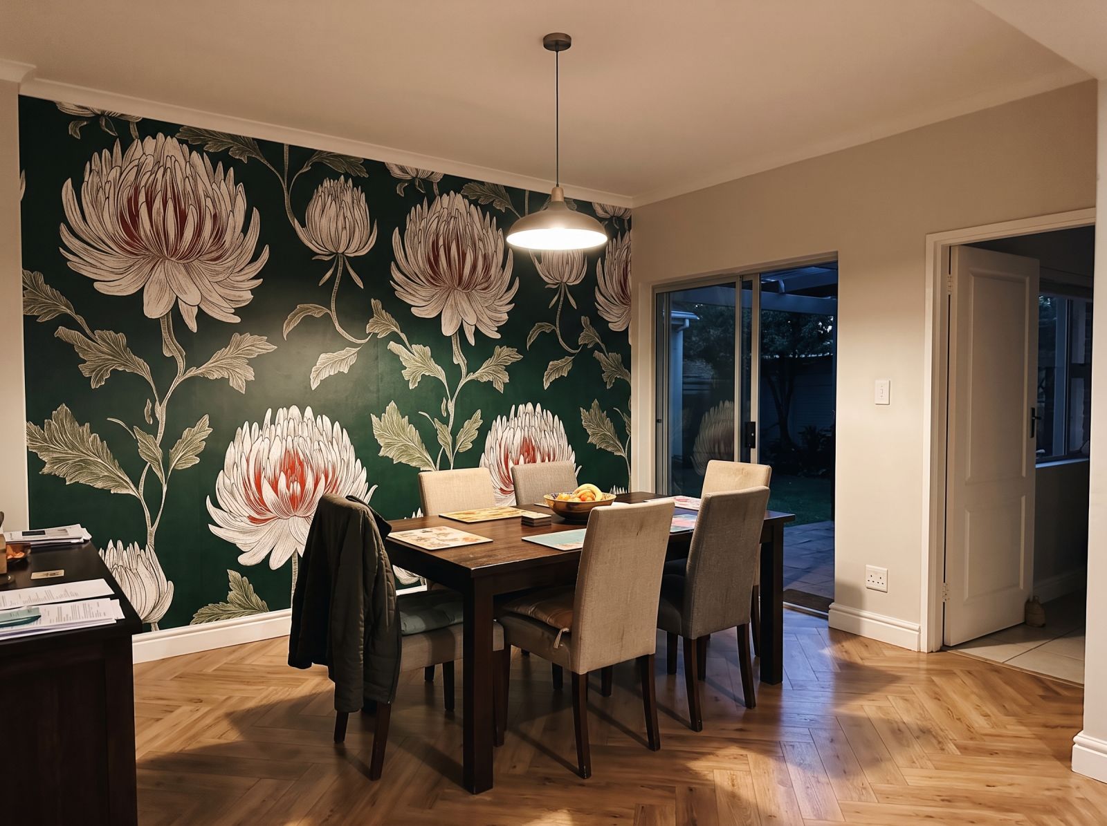 Emerald Petal Mural 1 Wallpaper and Wall Murals South Africa Emerald Petal Mural shown in a dining room