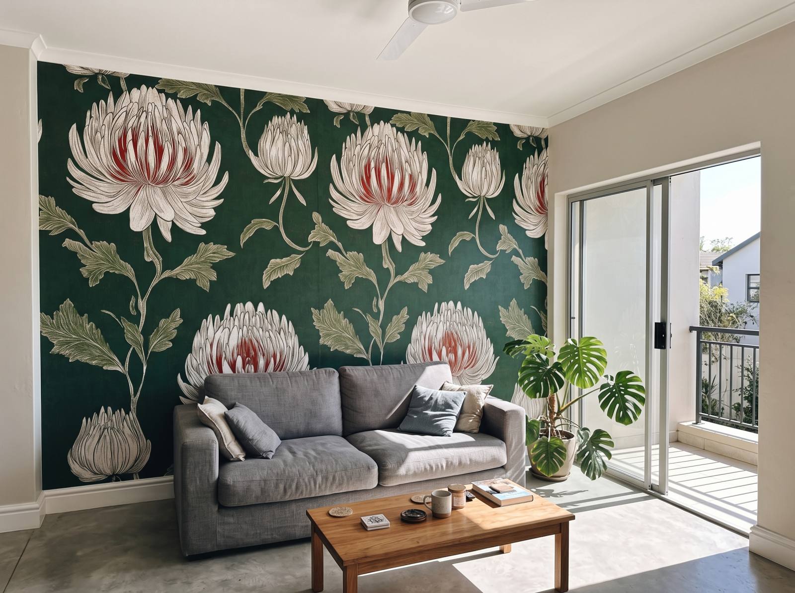 Emerald Petal Mural 3 Wallpaper and Wall Murals South Africa Emerald Petal Mural shown in a living room