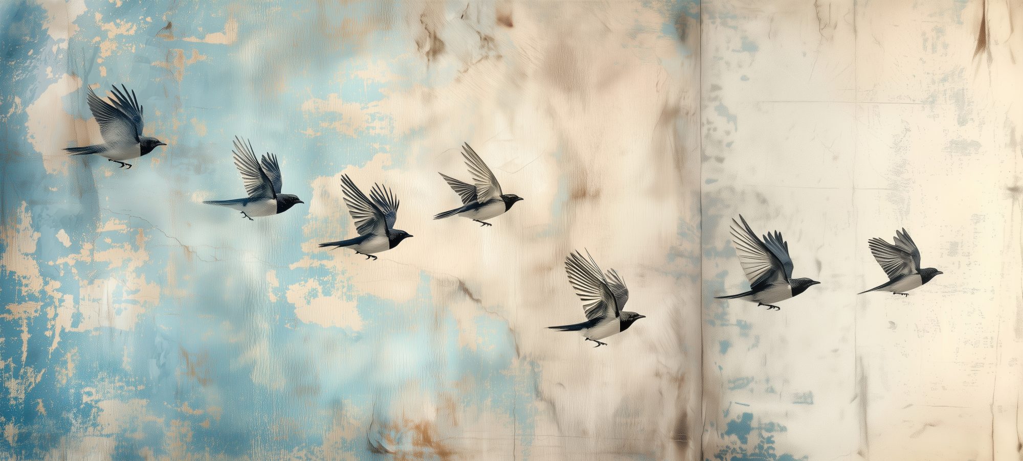 Ethereal Swallow Flight Mural 2 Wallpaper and Wall Murals South Africa Ethereal Swallow Flight Mural, swallows in blue and cream mural - WallpaperOnline