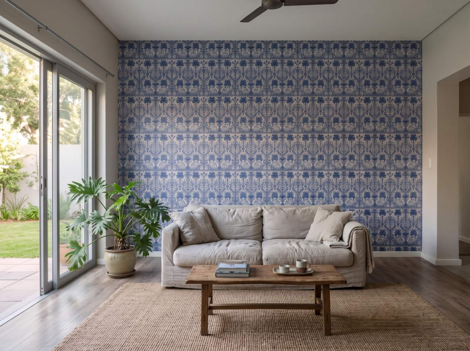 Delft Blue Elephants 3 Wallpaper and Wall Murals South Africa Delft Blue Elephants shown in a living room