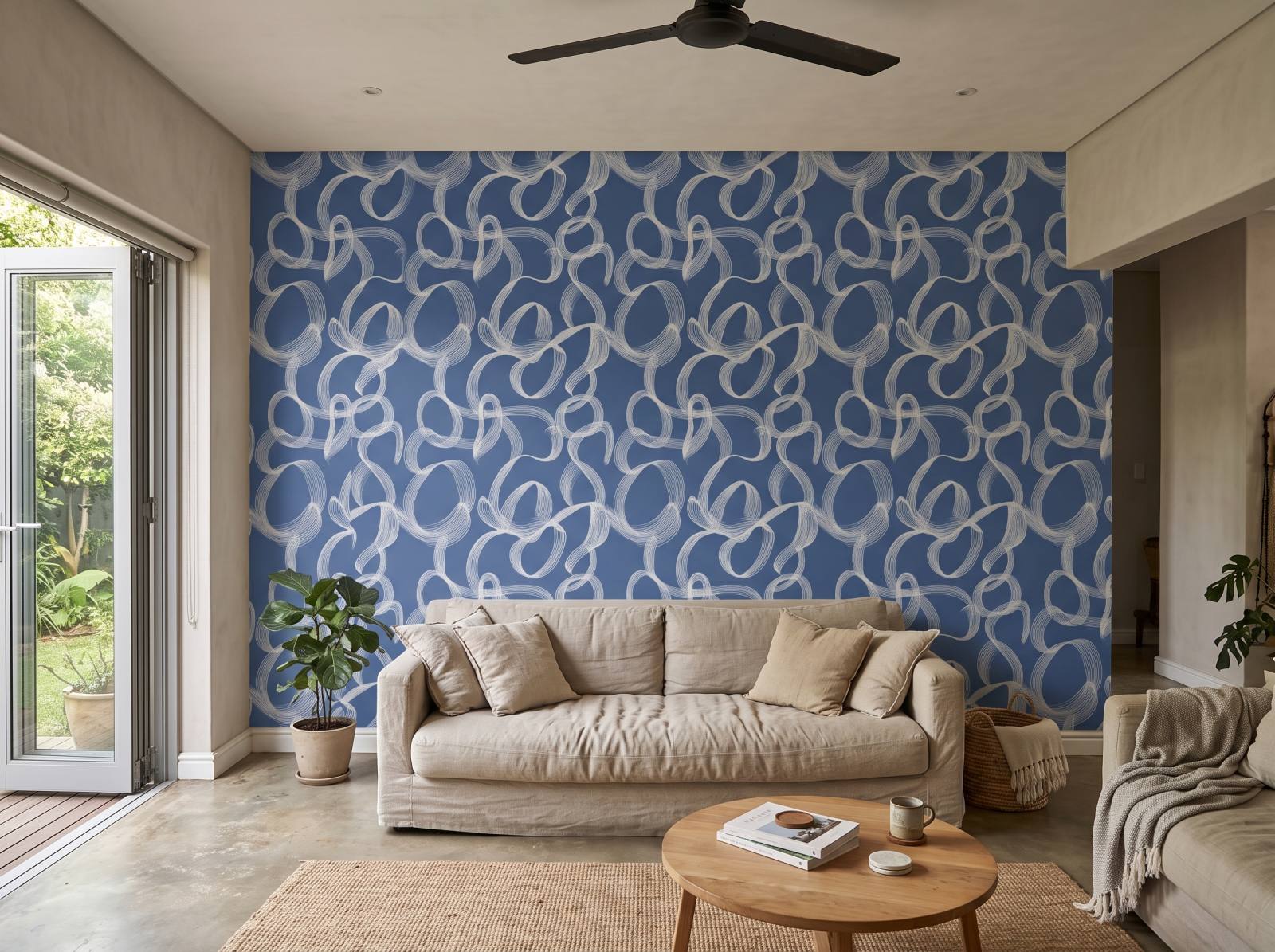 Ether Flow Mural Navy 1 Wallpaper and Wall Murals South Africa Ether Flow Mural Navy shown in a living room