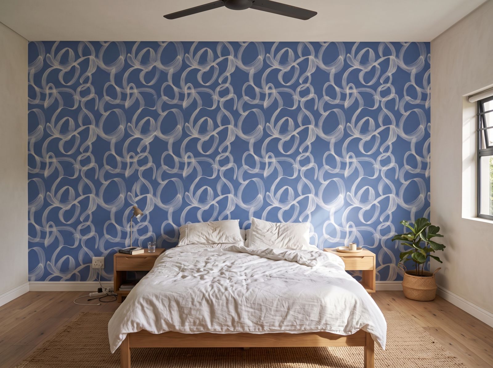 Ether Flow Mural Navy 3 Wallpaper and Wall Murals South Africa Ether Flow Mural Navy shown in a bedroom