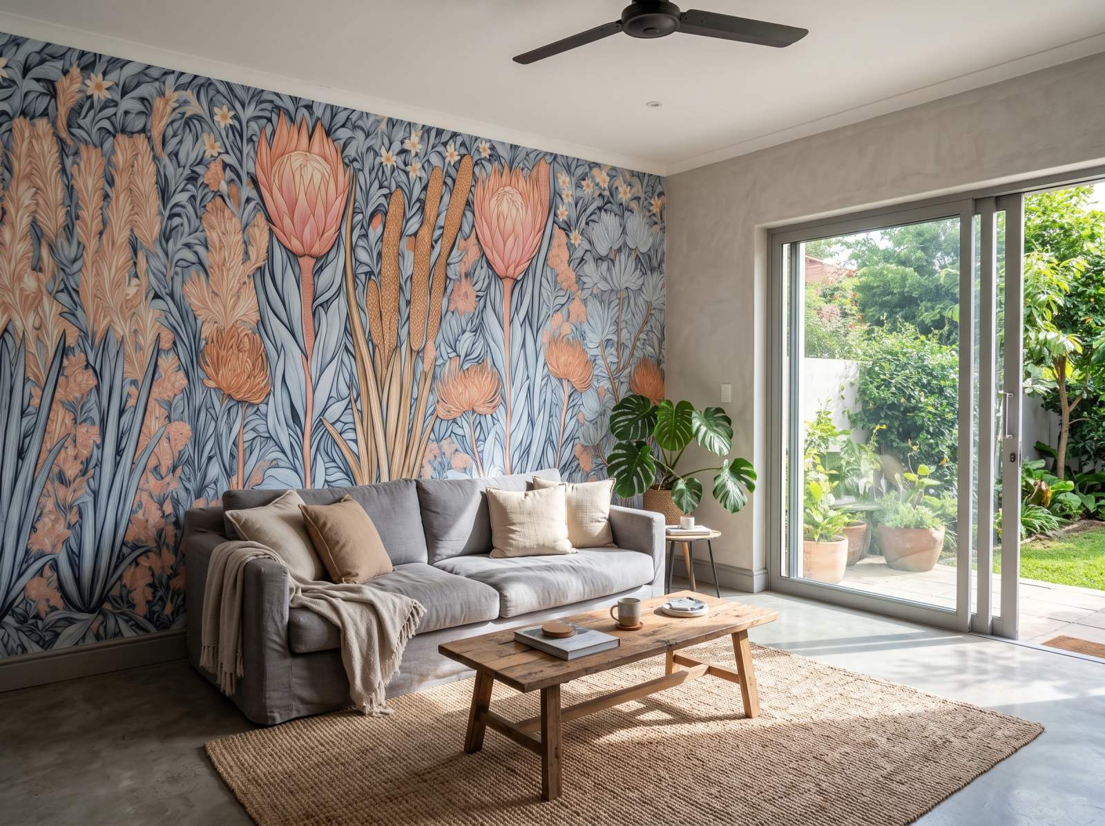Fynbos Garden Powder Mural 1 Wallpaper and Wall Murals South Africa Fynbos Garden Powder Mural shown in a living room