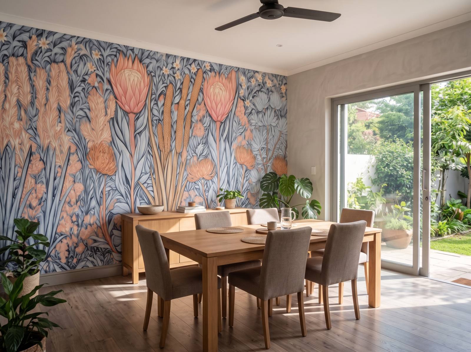 Fynbos Garden Powder Mural 3 Wallpaper and Wall Murals South Africa Fynbos Garden Powder Mural shown in a bedroom