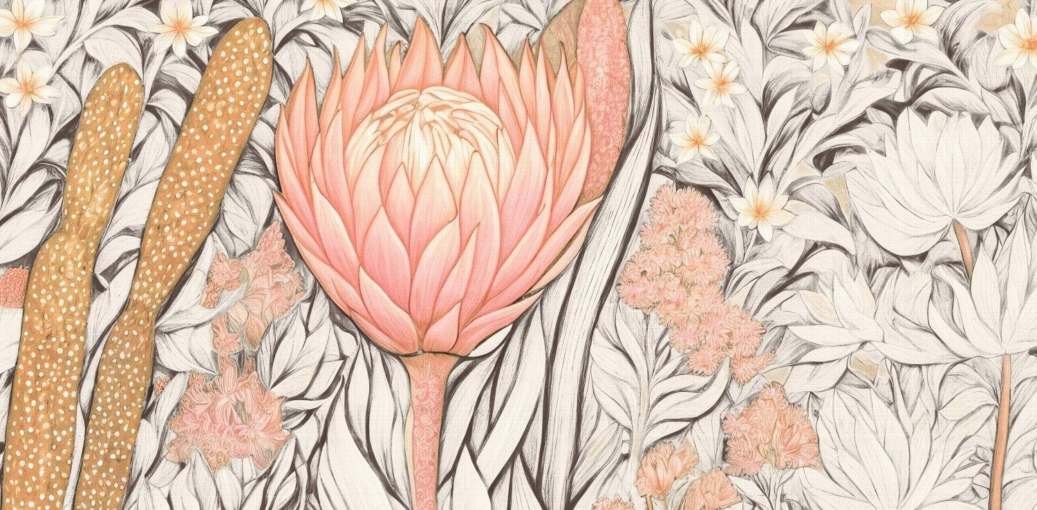 Fynbos Garden Ivory Mural 5 Wallpaper and Wall Murals South Africa Fynbos Garden Ivory Mural close-up showing texture and colour