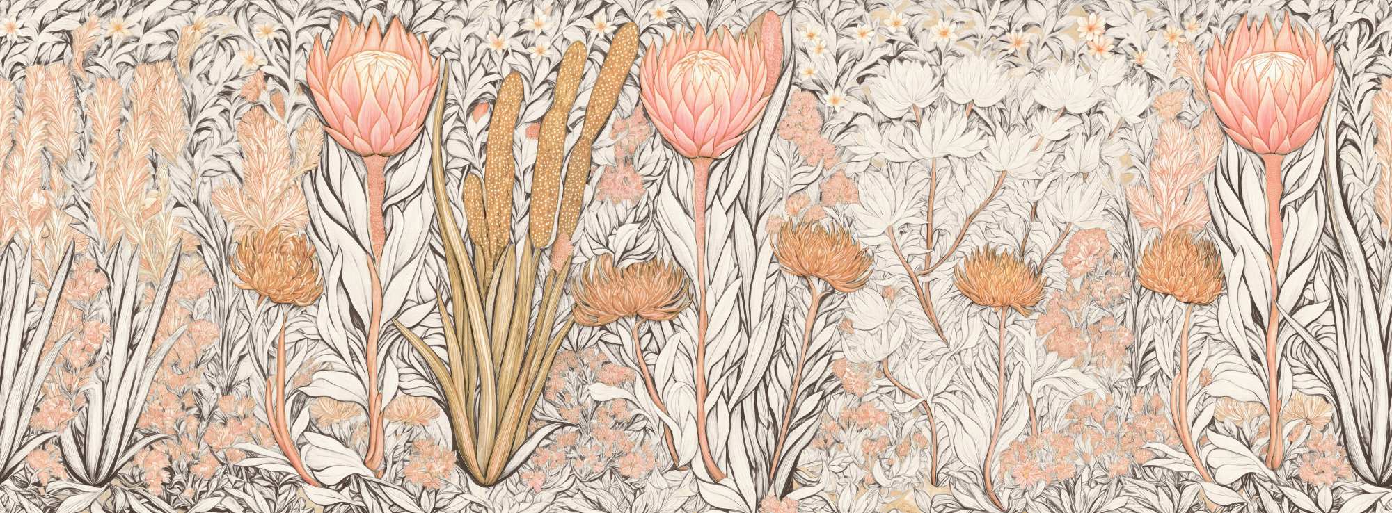 Fynbos Garden Ivory Mural 4 Wallpaper and Wall Murals South Africa Fynbos Garden Ivory Mural horizontal repeat tile